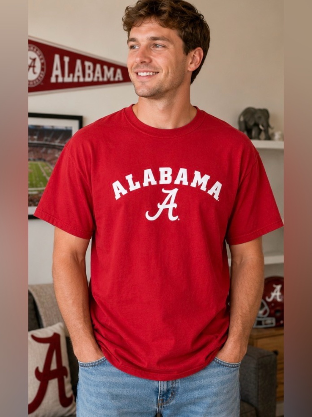 Alabama Crimson Tide Roll Tide T-Shirt XL Red Gildan  NCAA Football Graphic Tee